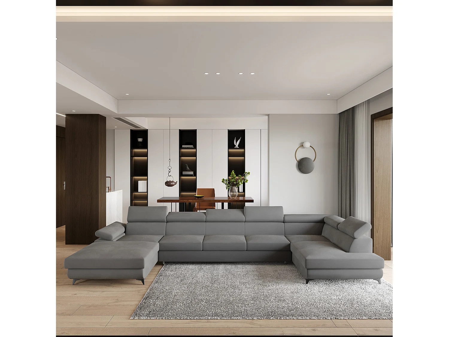 Hoekbank MONTIVA van fluweel met slaapfunctie Grau