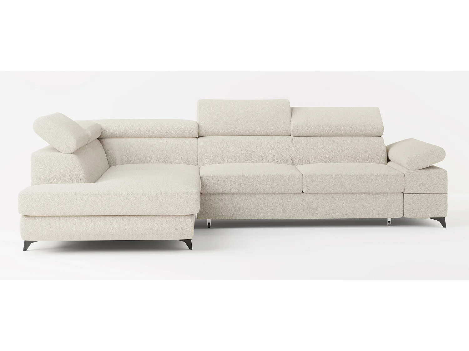 Hoekbank FAVIEN van fluweel met slaapfunctie Creme
