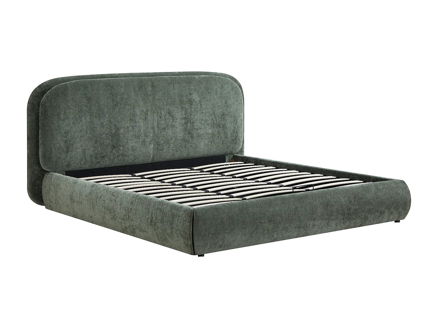 Lit coffre 160 x 200 cm – Tissu texturé – Vert + Matelas – ZORIMA