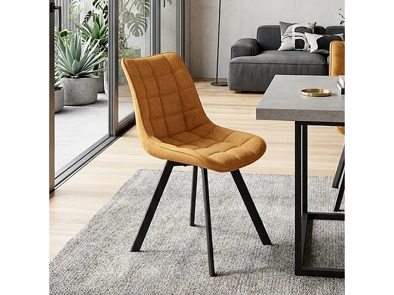 Chaise jaune moutarde en tissu avec pieds en métal noir Edy