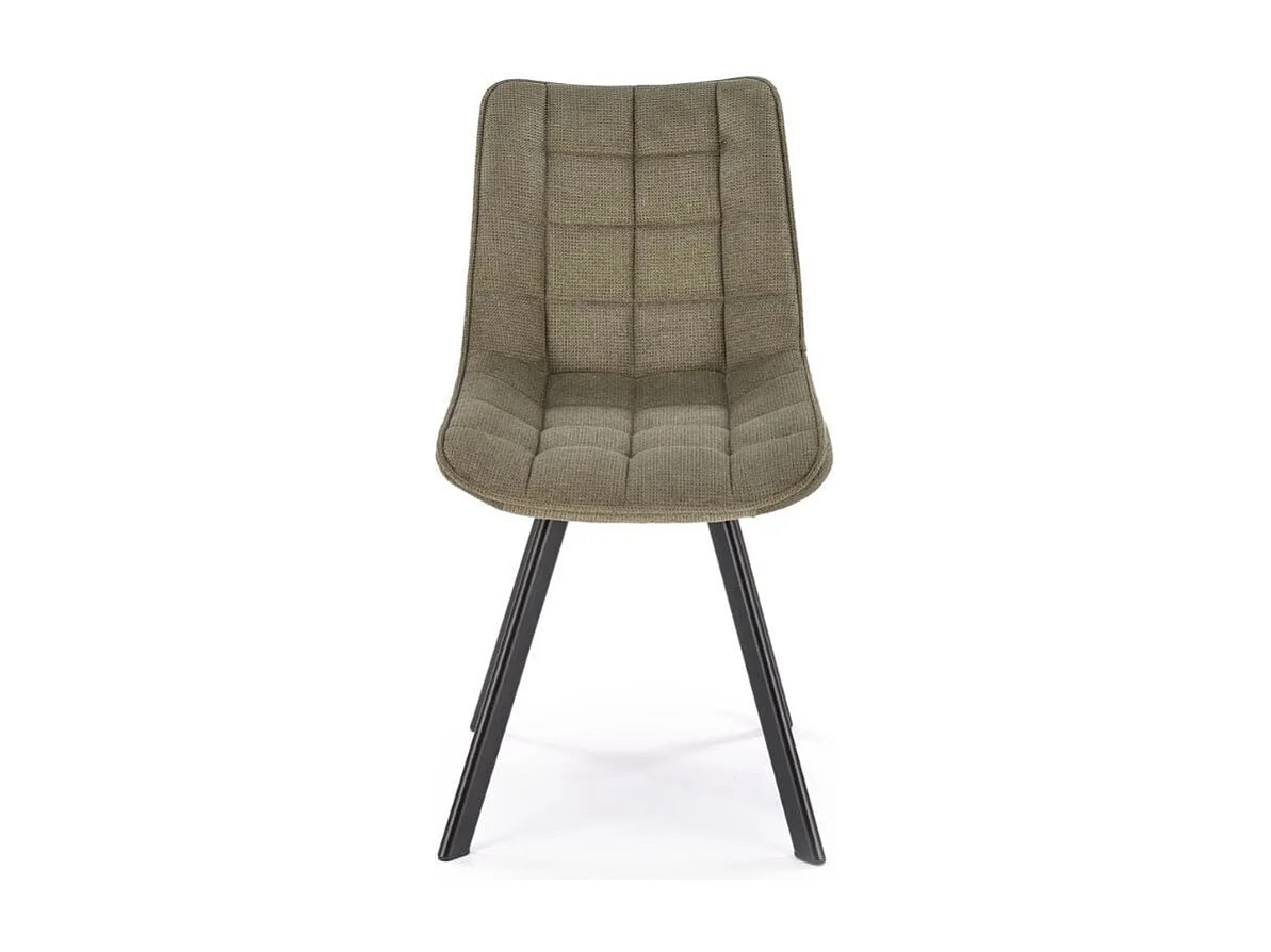 Chaise en tissu vert olive avec pieds en métal noir Edy