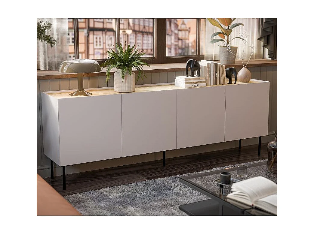 Buffet 200cm bois et cachemire 4 portes Mauro