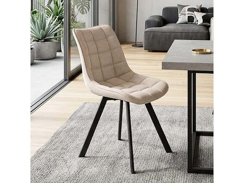 Chaise beige confort en tissu avec pied noir en métal Edy