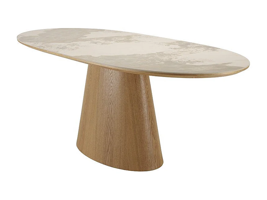Table a manger céramique style marbre pied central bois 200 x 90 cm Gabie