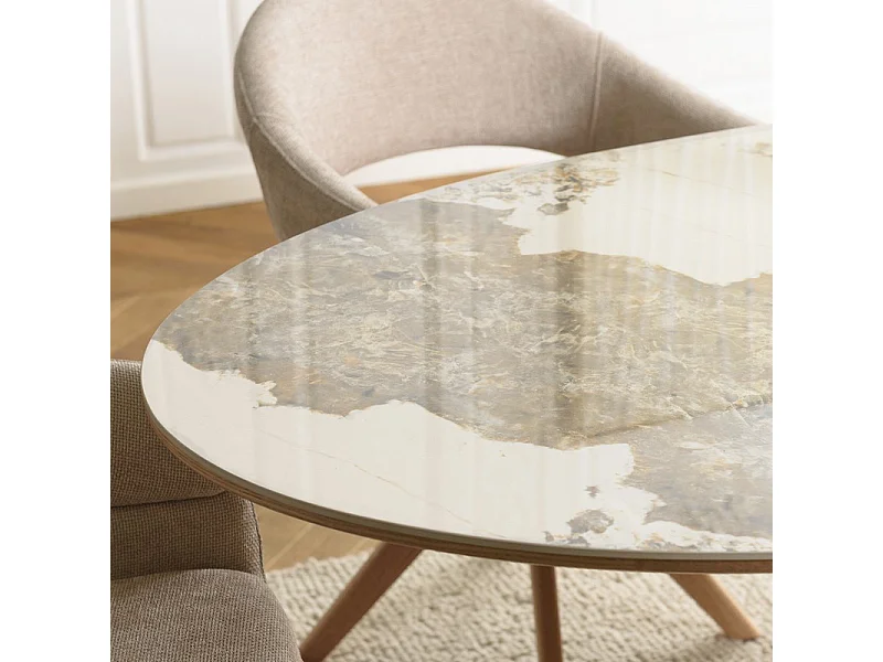 Table a manger céramique style marbre pied central bois 200 x 90 cm Gabie