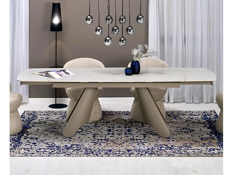 Table design extensible 180-260cm en pierre frittée couleur Travertin Dask