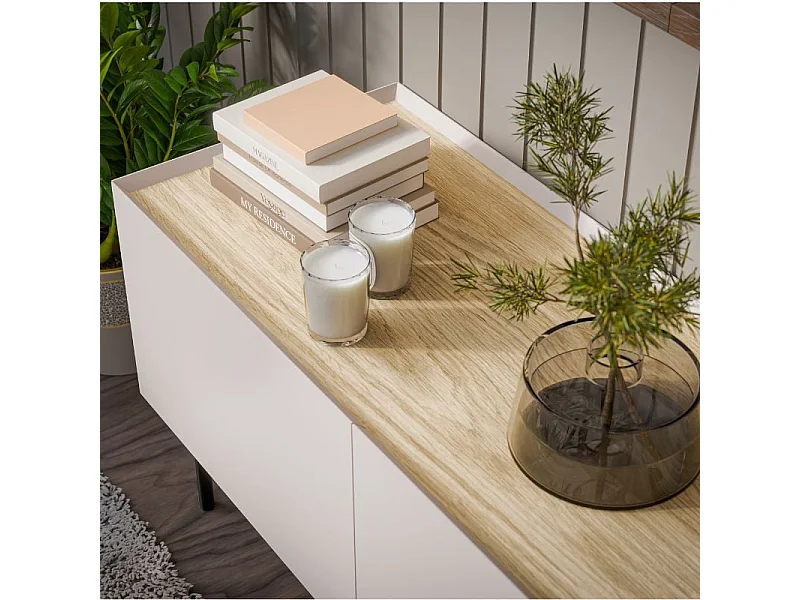 Meuble télé 200 cm 4 portes bois et cachemire Mauro