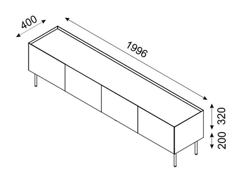 Meuble télé 200 cm 4 portes bois et cachemire Mauro
