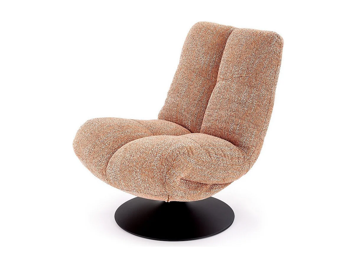 Fauteuil design pivotant en tissu cannelle et pied métal noir Gia