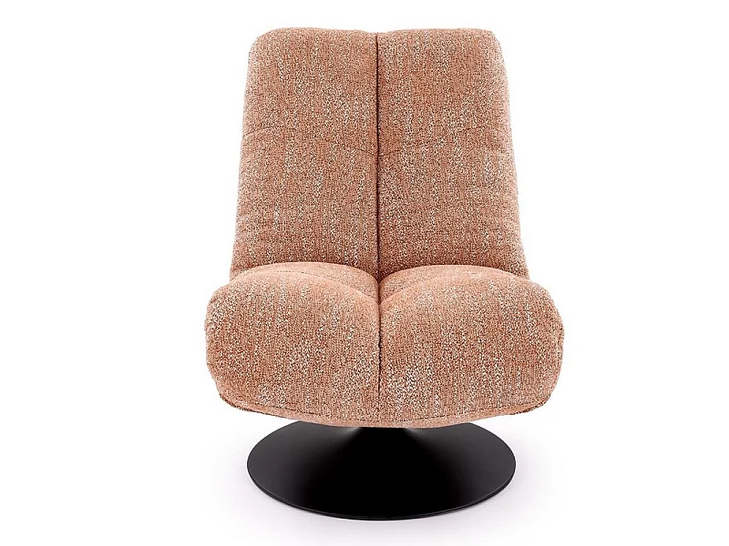 Fauteuil design pivotant en tissu cannelle et pied métal noir Gia