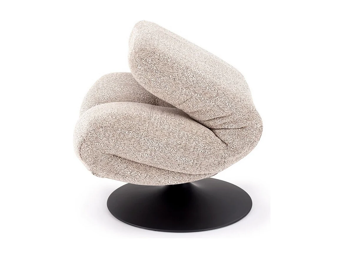 Fauteuil pivotant design en tissu beige et pied métal noir Gia