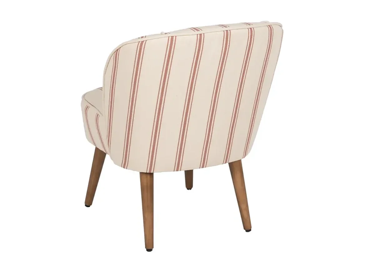Fauteuil rayures terracotta coque capitonnée bois hévéa confort rétro ELYSORA