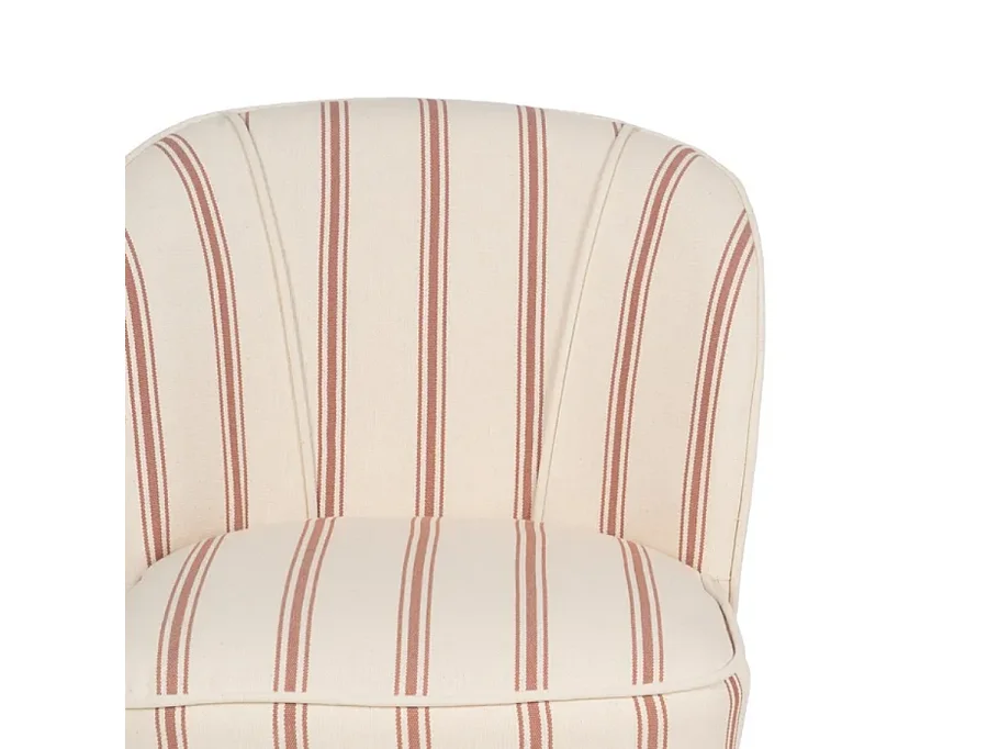 Fauteuil rayures terracotta coque capitonnée bois hévéa confort rétro ELYSORA