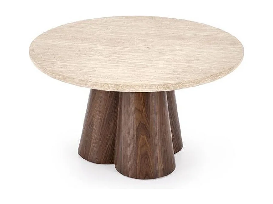 Table basse ronde travertin et bois 80cm Hoos