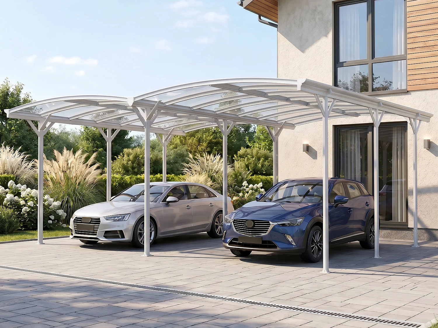 Extension pour carport pergola autoportant en aluminium - 1 voiture - L505 x H239 cm - 15,15 m² - Blanc - BARESA