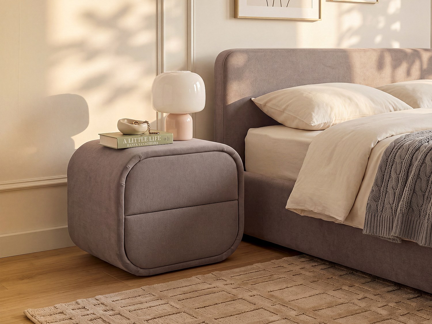 2er-Set Nachttische – 2 Schubladen – Samt – Taupe – VENALORA