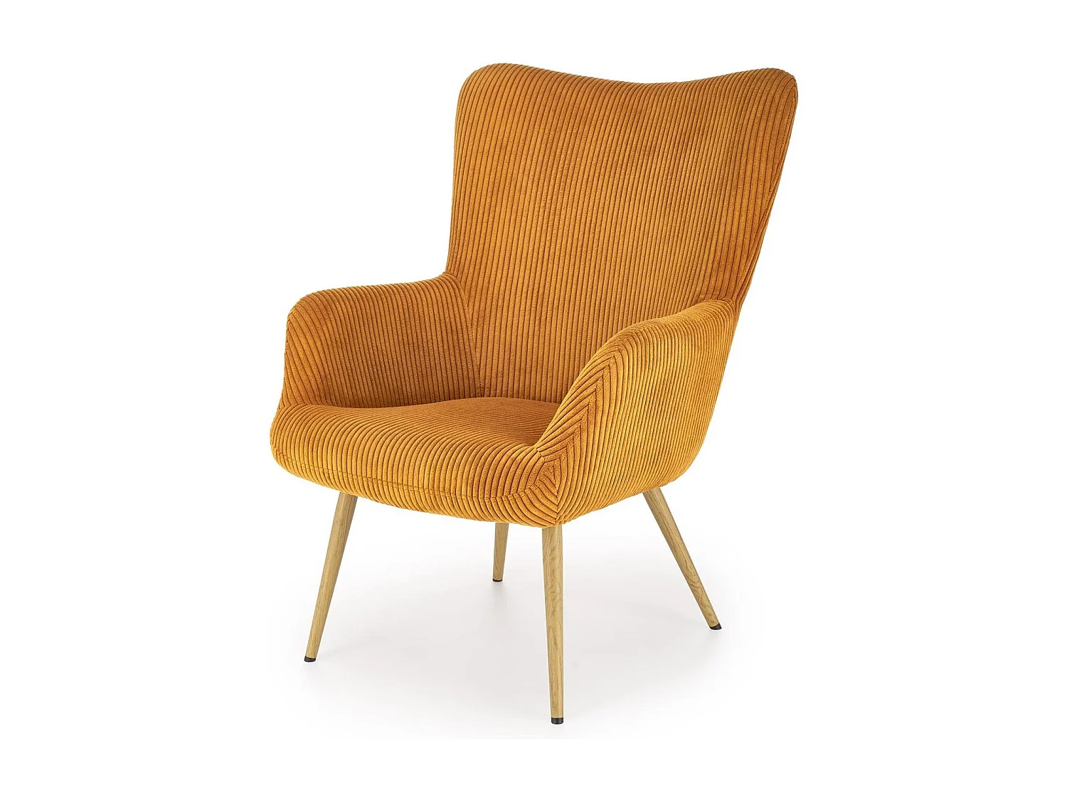 Fauteuil lounge en velours côtelé moutarde et pieds en acier AENOR