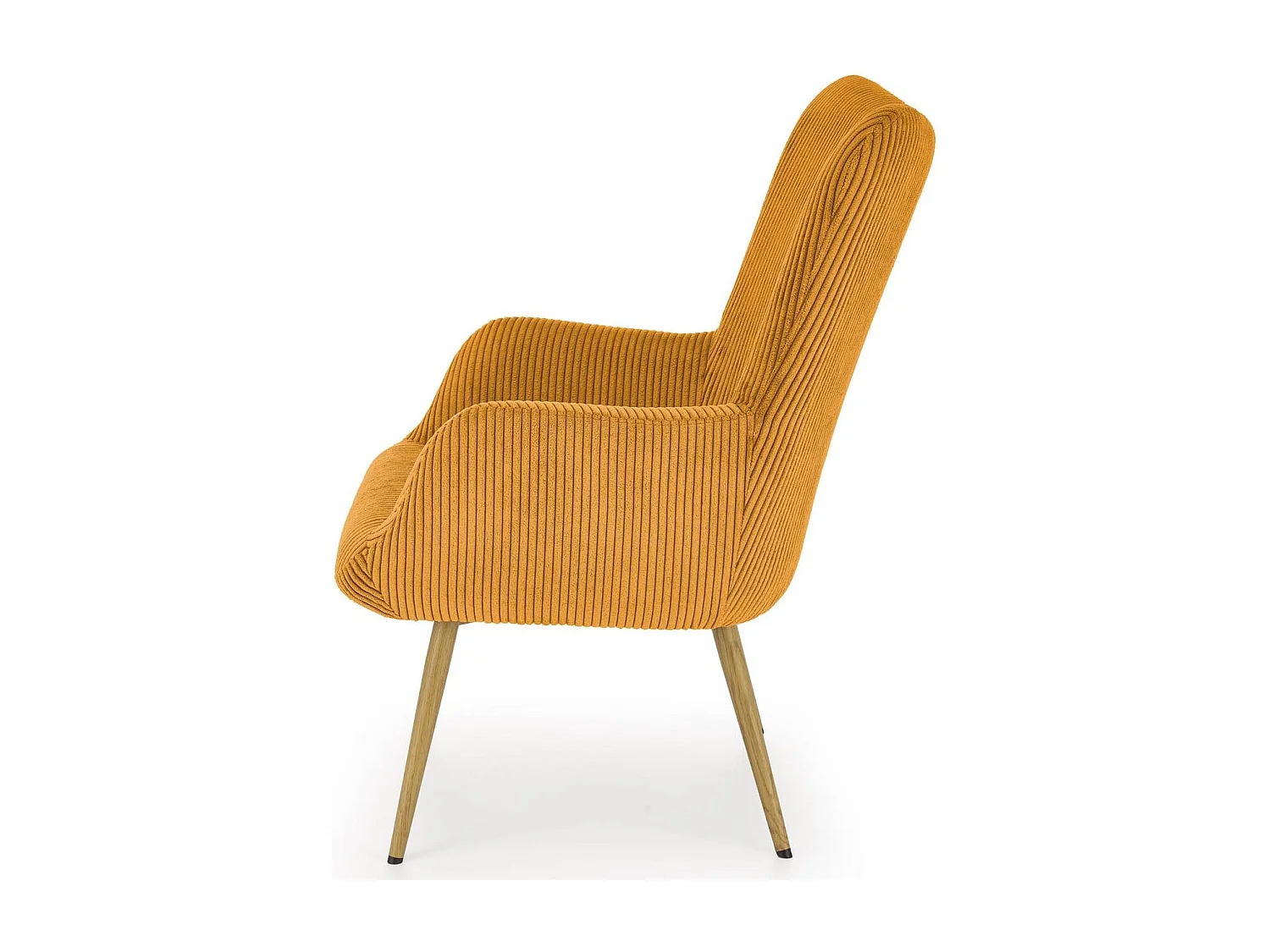 Fauteuil lounge en velours côtelé moutarde et pieds en acier AENOR