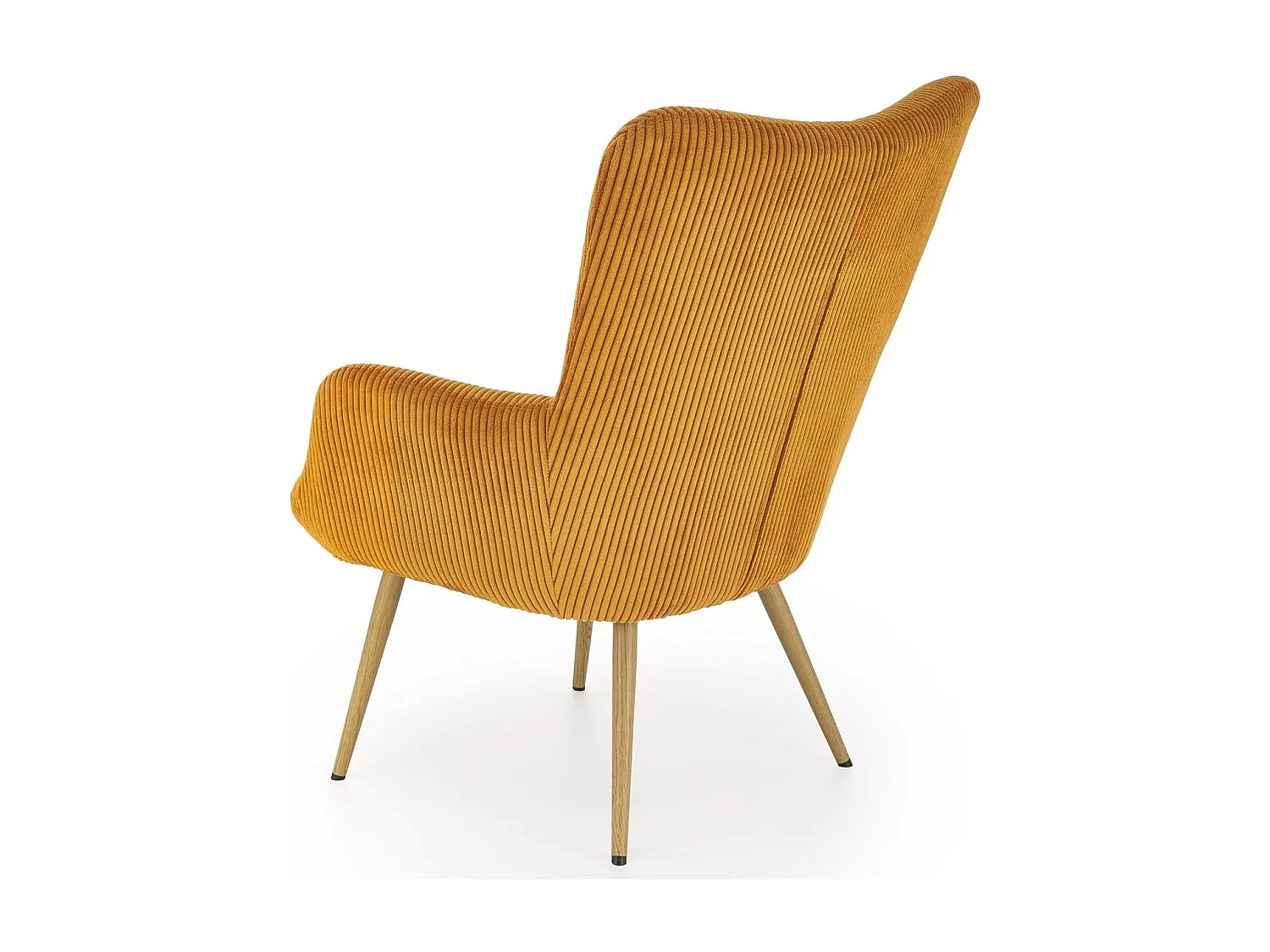 Fauteuil lounge en velours côtelé moutarde et pieds en acier AENOR