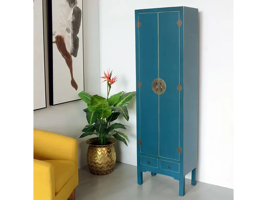 Vestiaire bleu 2 portes hautes et 2 tiroirs bas style ancien asiatique AÉRIS