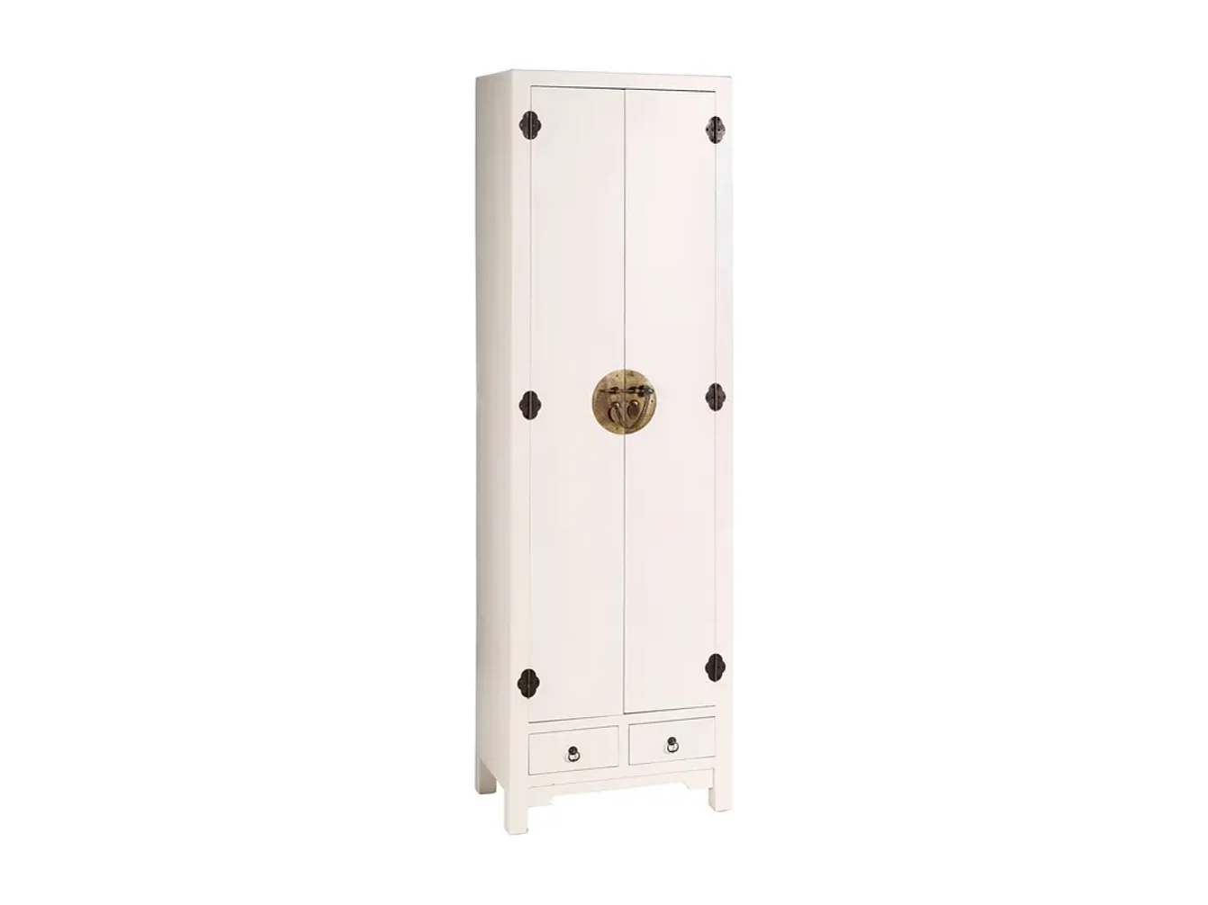 Vestiaire d’entrée en bois blanc 2 portes et 2 tiroirs style asiatique chic AÉRIS