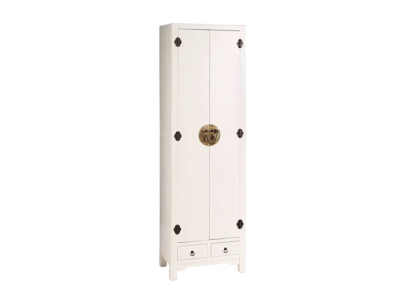 Vestiaire d’entrée en bois blanc 2 portes et 2 tiroirs style asiatique chic AÉRIS