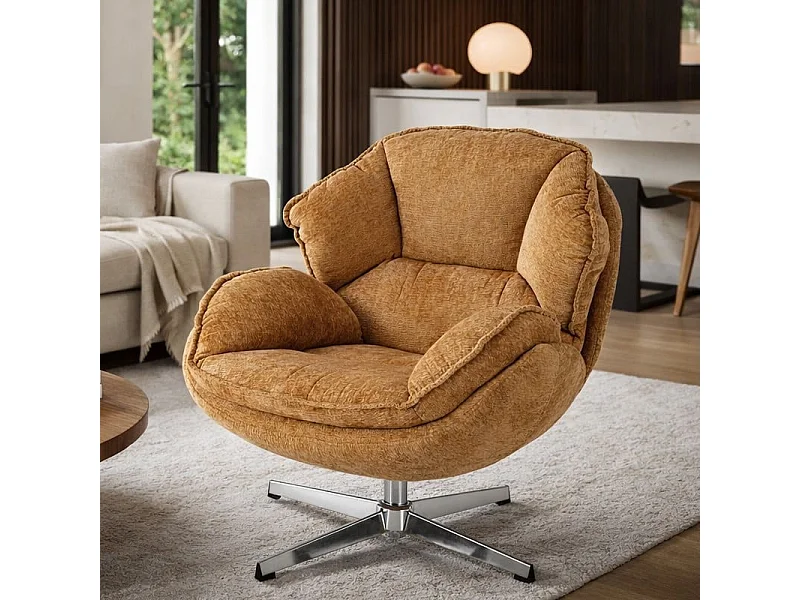 Fauteuil tissu jaune moutarde pivotant Dadou