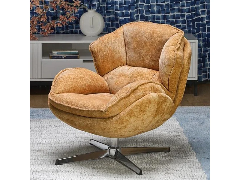 Fauteuil tissu jaune moutarde pivotant Dadou