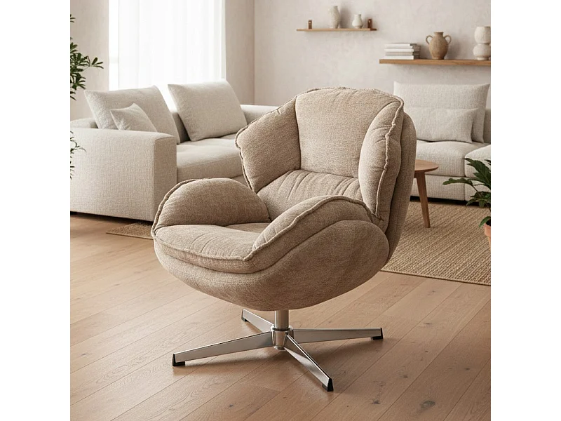 Fauteuil confort beige en tissu, pivotant 360° Dadou