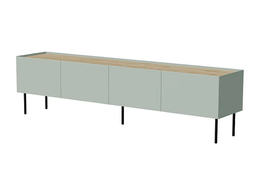 Meuble télé vert et bois 200cm 4 portes Mauro