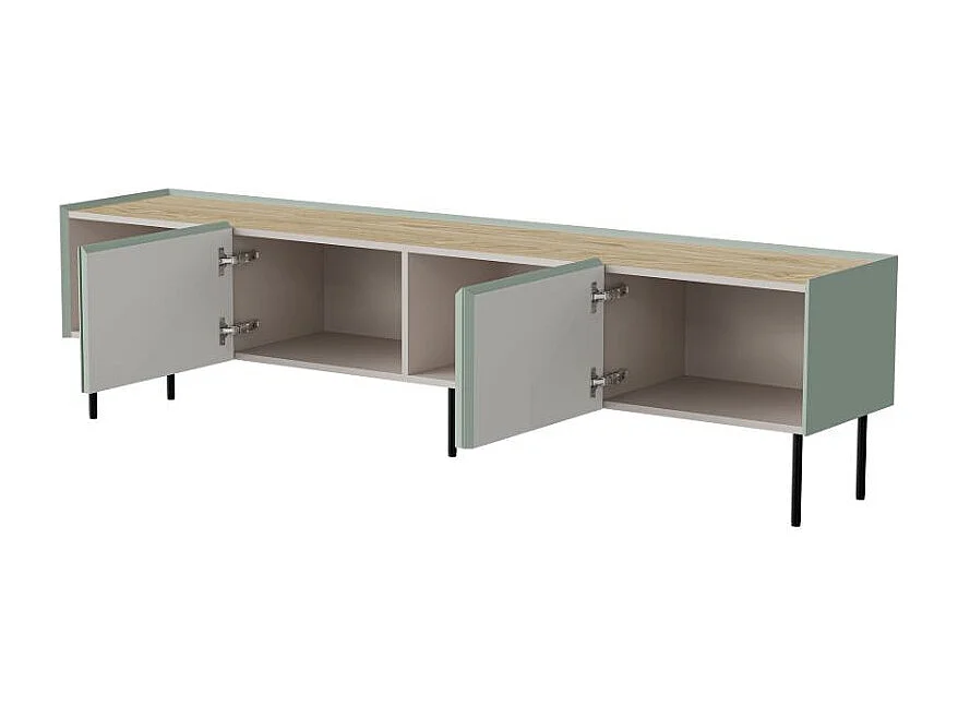 Meuble télé vert et bois 200cm 4 portes Mauro