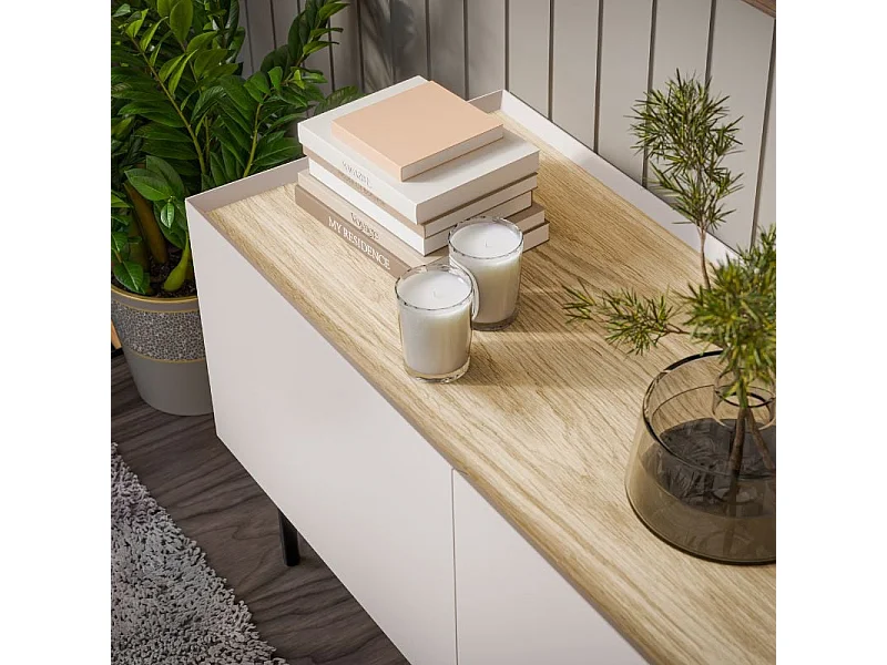 Meuble télé 150 cm cachemire et bois - 3 portes - Mauro