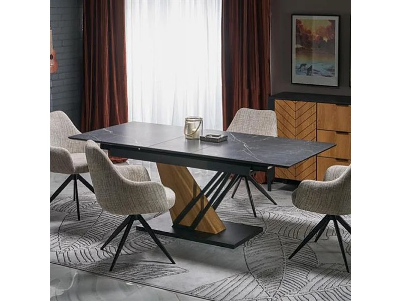 Table a manger design marbre noir 160 / 200 cm Urby