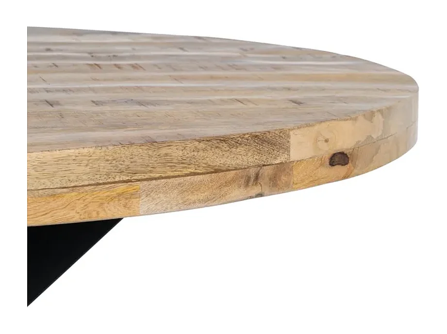Table à manger ronde 130 cm bois brut pied étoile noir BRUMALIA