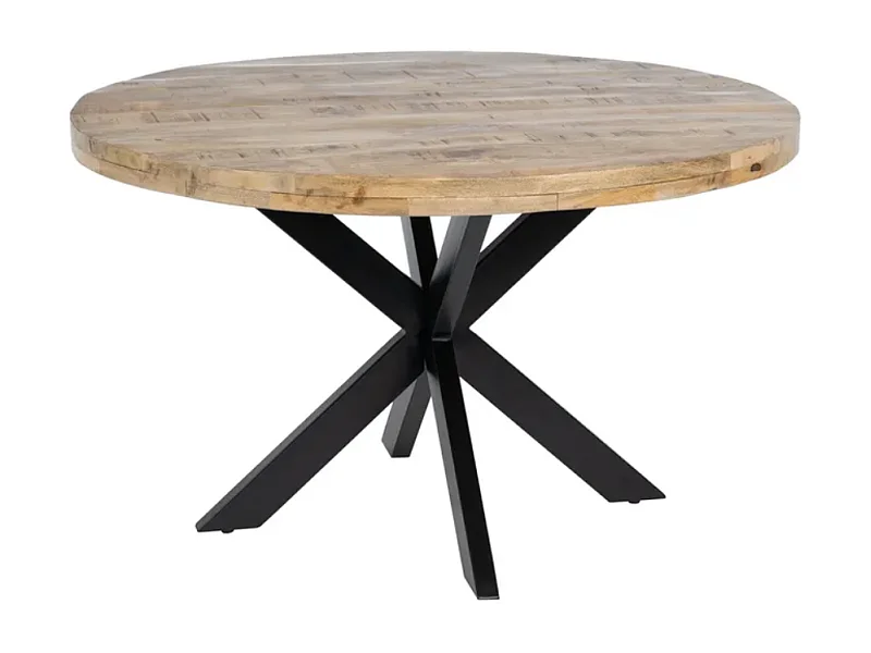 Table à manger ronde 130 cm bois brut pied étoile noir BRUMALIA