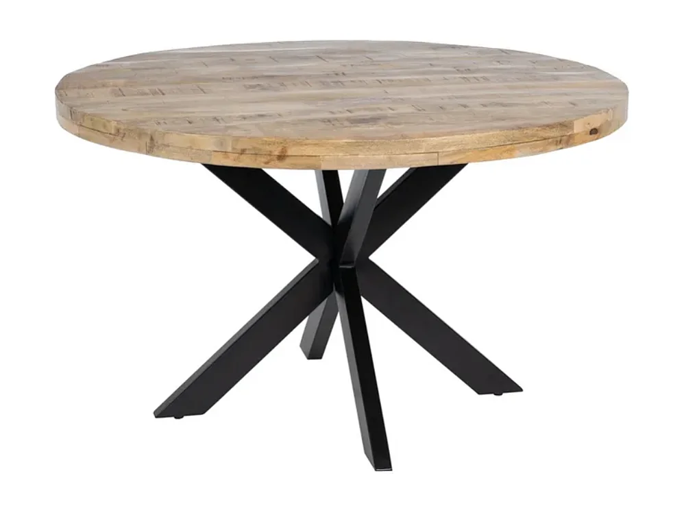 Table à manger ronde 150 cm bois brut et pied métal noir BRUMALIA