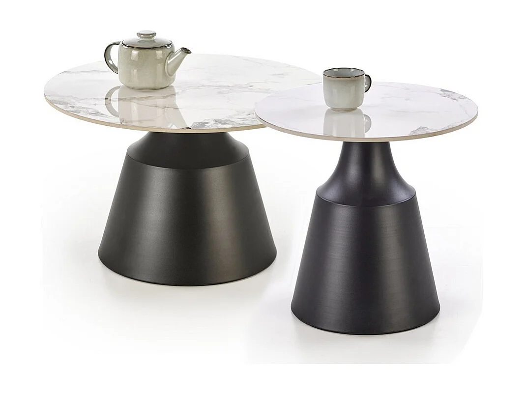 Ensemble de deux tables basses rondes avec plateau aspect marbre OMAR