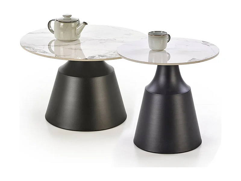 Ensemble de deux tables basses rondes avec plateau aspect marbre OMAR