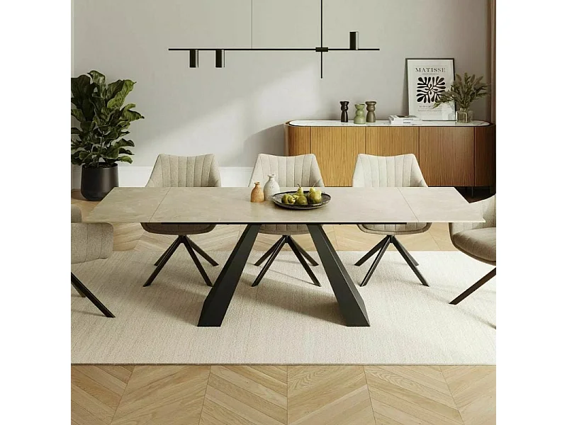 Table a manger céramique beige 160 - 240 cm Paula