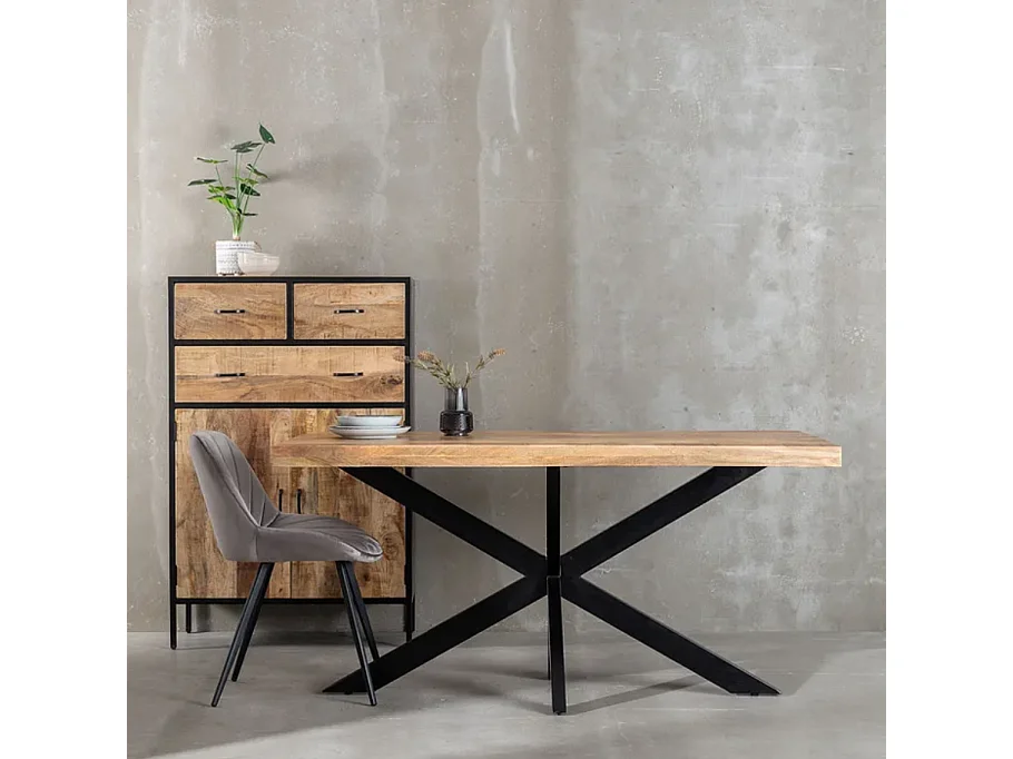 Table à manger 180 cm bois massif pied central noir étoile NOCTILIA
