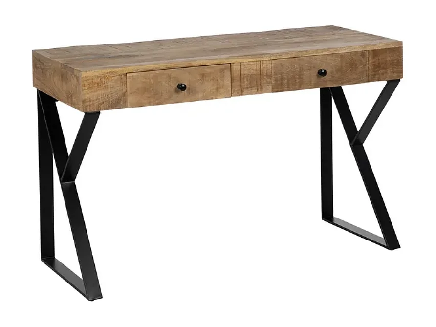 Bureau secrétaire bois manguier massif pieds métal noir 120 cm CELINOR