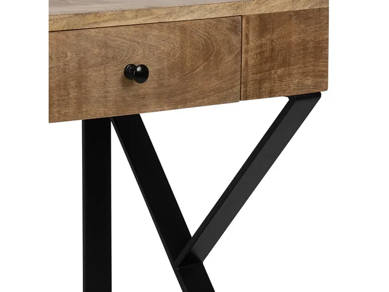 Bureau secrétaire bois manguier massif pieds métal noir 120 cm CELINOR