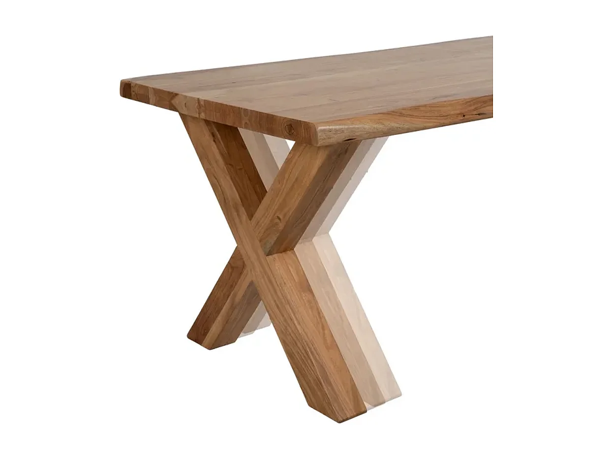 Table à manger 180 cm bois acacia massif pieds croisés ajustables OLISAR