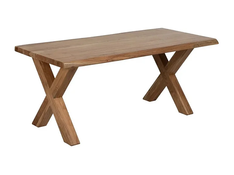 Table à manger 180 cm bois acacia massif pieds croisés ajustables OLISAR