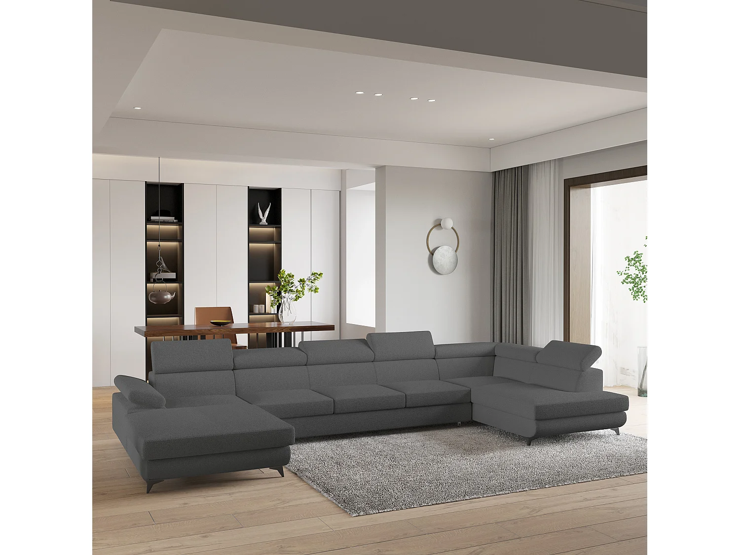 Hoekbank MONTIVA van fluweel met slaapfunctie Grau