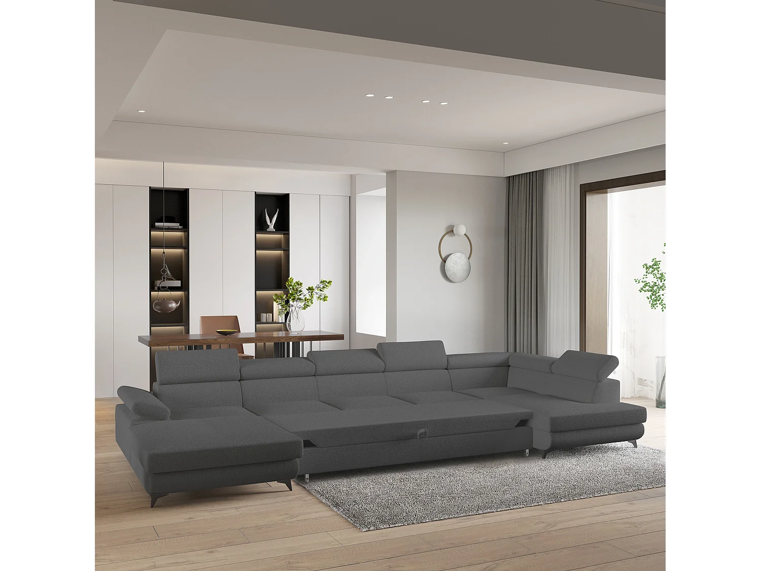 Hoekbank MONTIVA van fluweel met slaapfunctie Grau