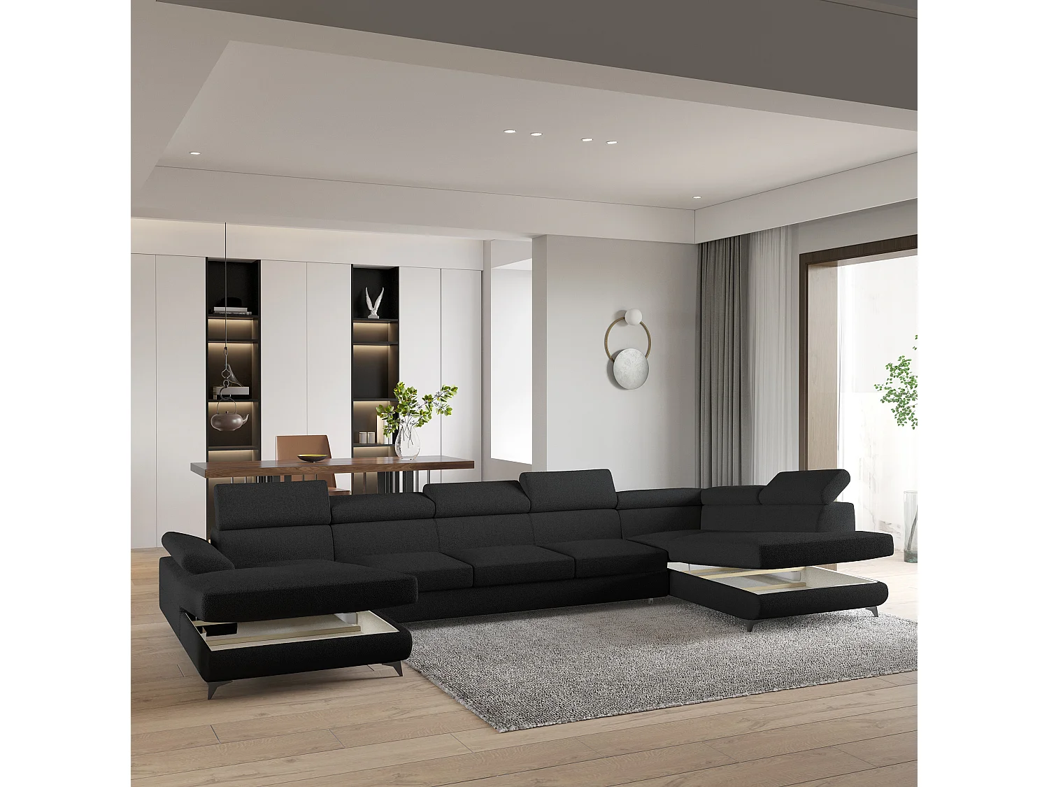Hoekbank MONTIVA van fluweel met slaapfunctie Schwarz