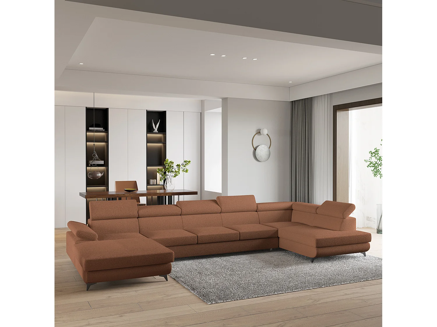 Hoekbank MONTIVA van fluweel met slaapfunctie Orange