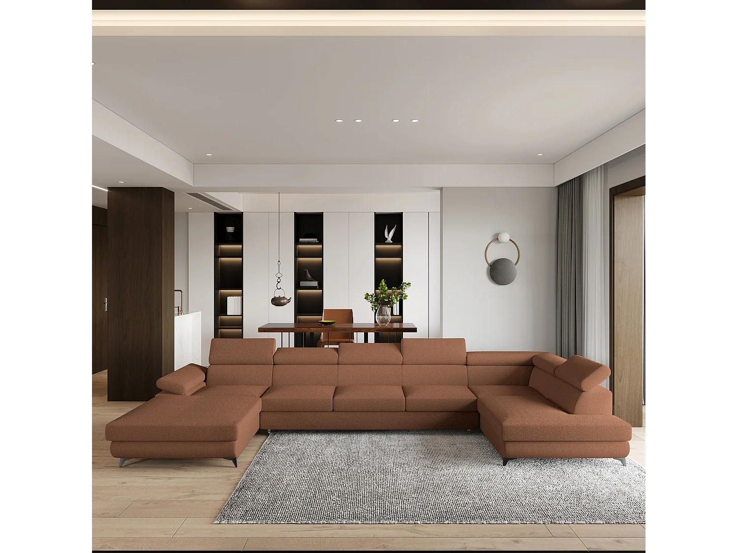 Hoekbank MONTIVA van fluweel met slaapfunctie Orange