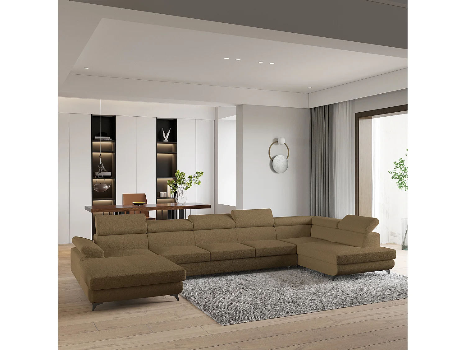 Hoekbank MONTIVA van fluweel met slaapfunctie Orange